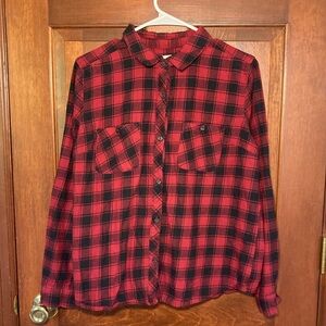 44 North Plaid Flannel Red Black Button-Up Women's Shirt 100% Cotton Size Large